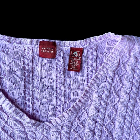Valerie Steven’s vintage cable knit v-neck pink cotton sweater XL - Picture 8 of 8